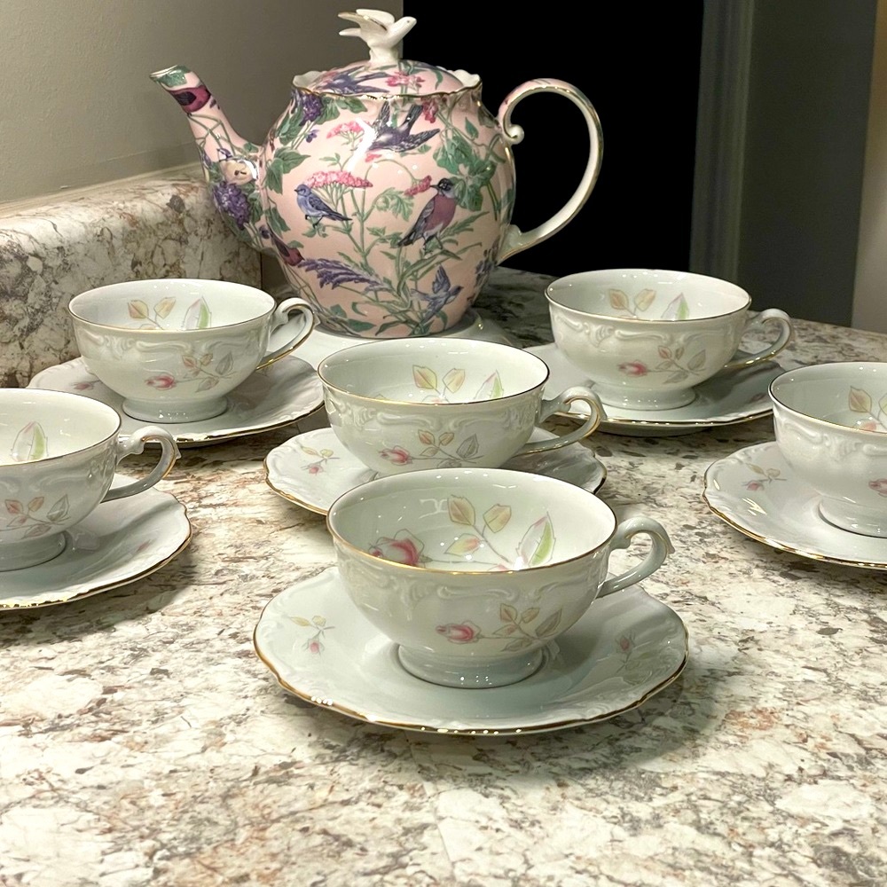 1940’s Winterling Bavaria Germany ~ 6 Fine Porcelain China Teacups & Saucers~